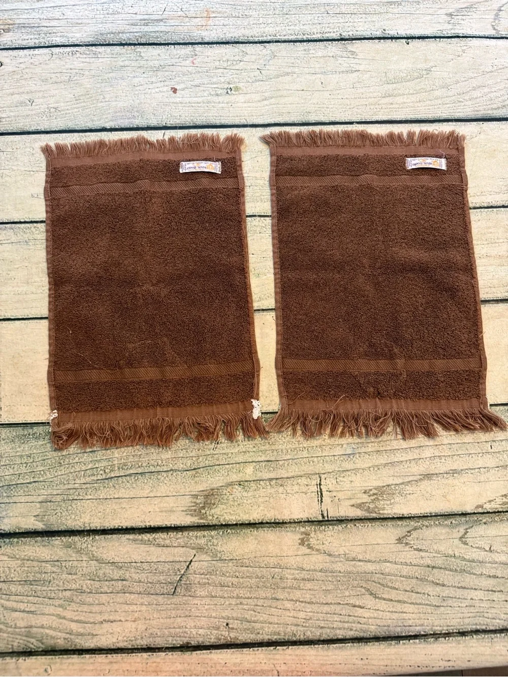 Vinatge Cannon royal family brown crochet finger hand towels.